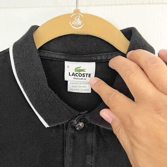 Lacoste Devanlay Button Polo Stripe Collar 100% Cotton Regular Fit Shirt - Picture 5 of 9